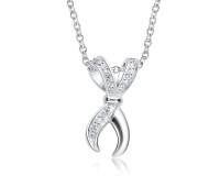 Cross Ribbon CZ Silver Necklace SPE-3313